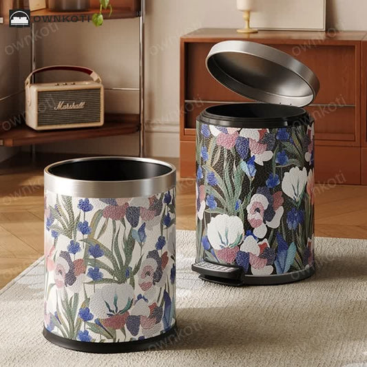 Vintage Pastoral Leather Large Capacity Trash Can