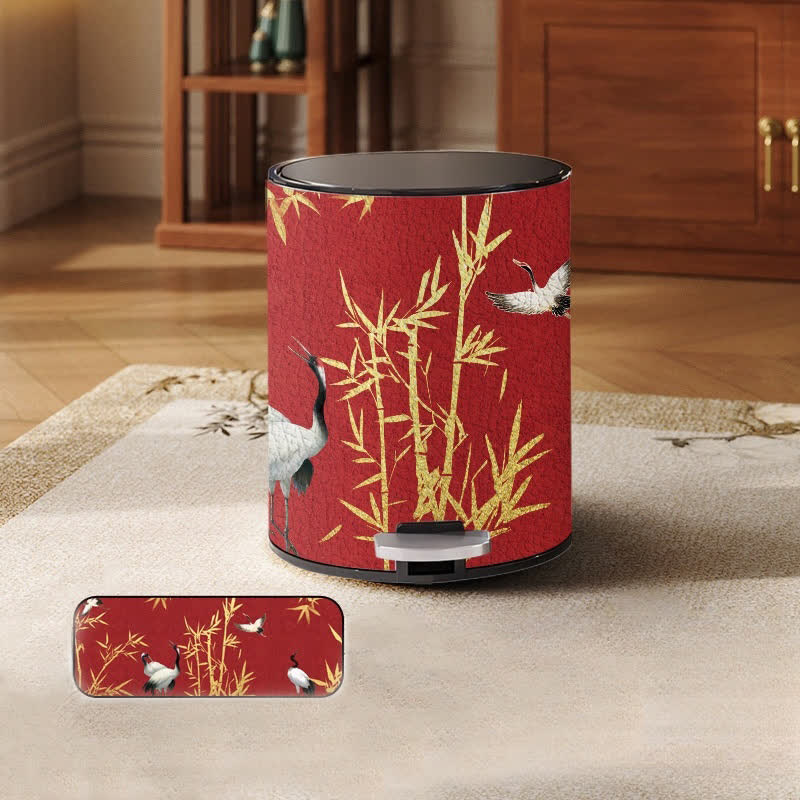 Elegant Red-crowned Bamboo Durable Trash Bin