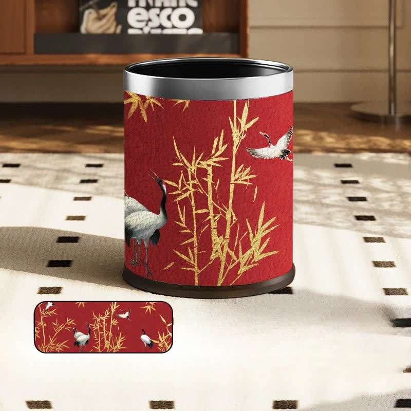 Elegant Red-crowned Bamboo Durable Trash Bin