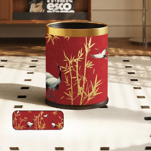 Elegant Red-crowned Bamboo Durable Trash Bin