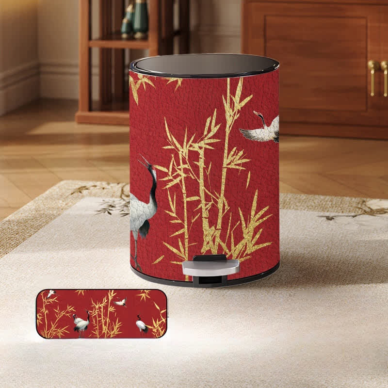 Elegant Red-crowned Bamboo Durable Trash Bin