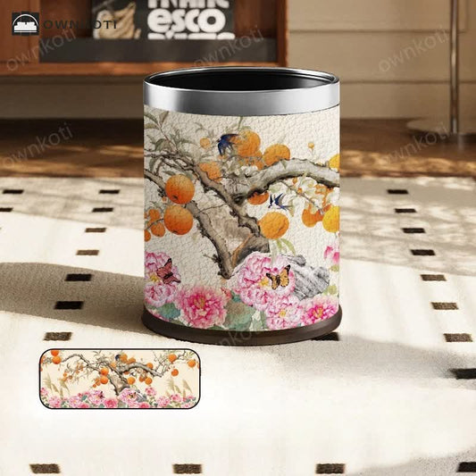 Pastoral Leather Large Capacity Trash Bin