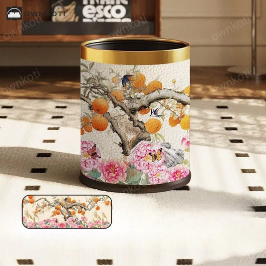 Pastoral Leather Large Capacity Trash Bin
