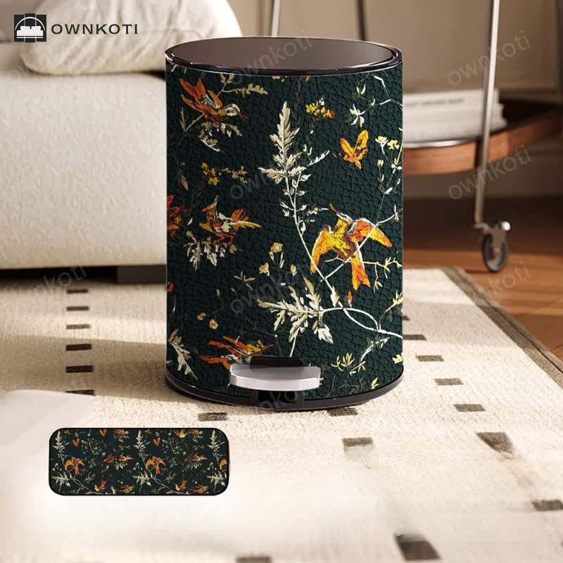 Floral Bird Leather Large Capacity Trash Bin