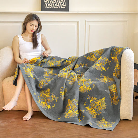Elegant Flower Three Layer Cotton Gauze Blanket