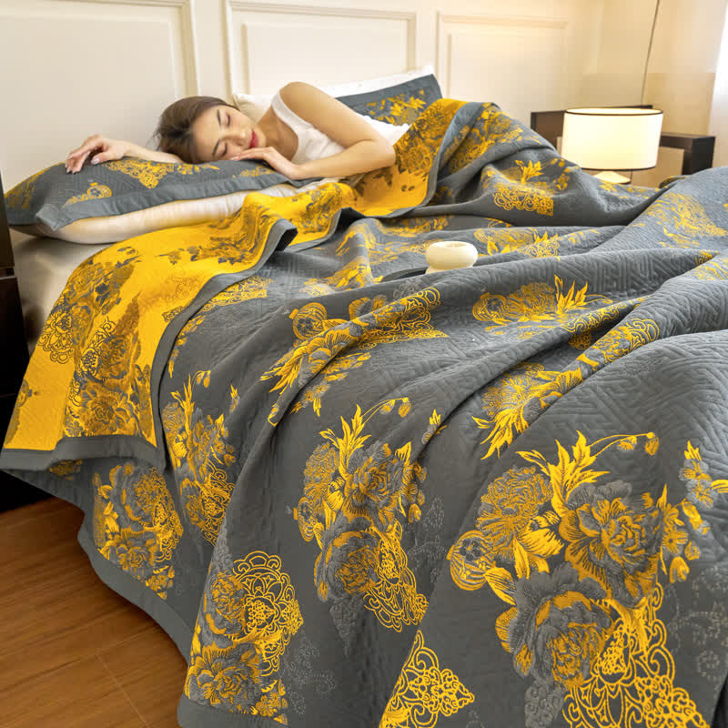 Elegant Flower Three Layer Cotton Gauze Blanket