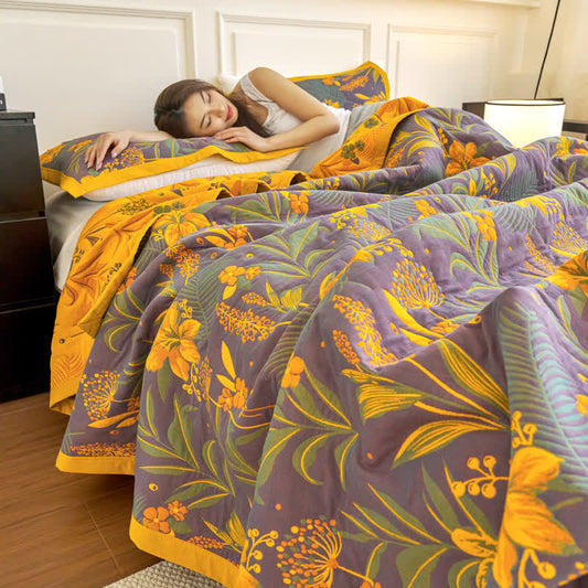 Three Layer Cotton Gauze Comfy Floral Quilt