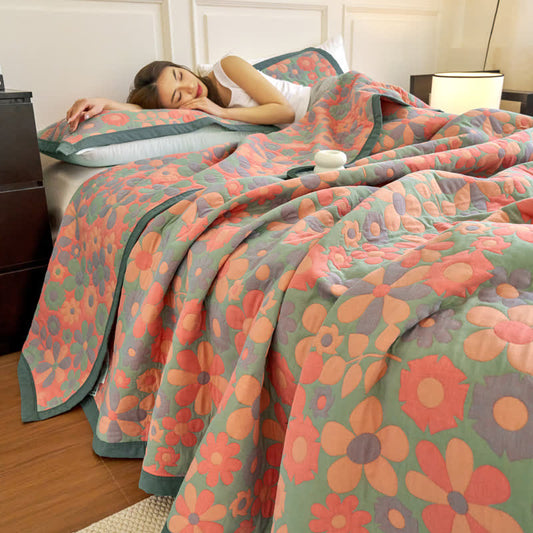 Refresh Floral Cotton Gauze Comfy Soft Quilt