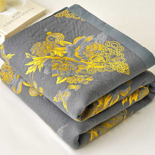 Elegant Flower Three Layer Cotton Gauze Blanket