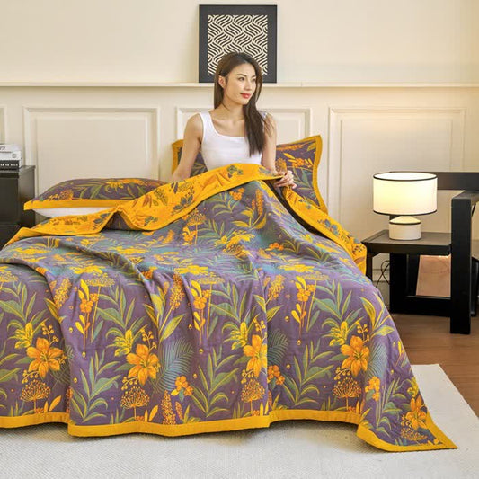 Three Layer Cotton Gauze Comfy Floral Quilt