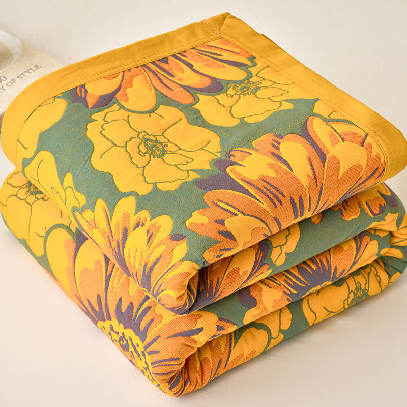 Cotton Gauze Reverisible Blomming Flower Quilt