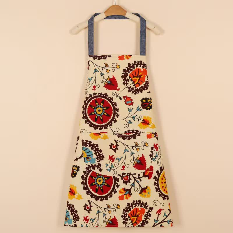 Retro Ethnic Style Floral Cotton Apron