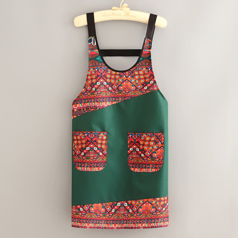 Stylish Ethnic Style Kitchen Apron with Pockets