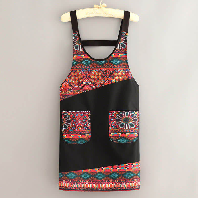 Stylish Ethnic Style Kitchen Apron with Pockets