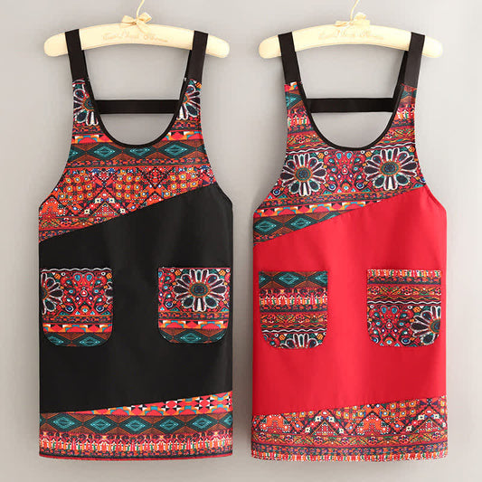 Stylish Ethnic Style Kitchen Apron with Pockets