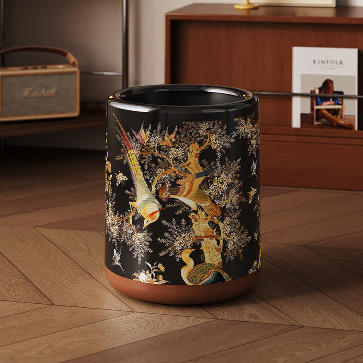 Vintage Floral Bird Durable Trash Can