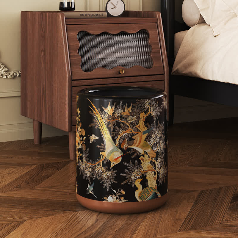 Vintage Floral Bird Durable Trash Can