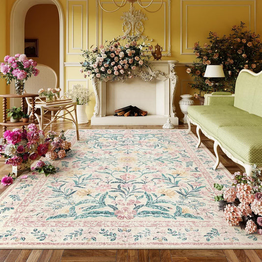 Elegant Pastoral Floral Crystal Velvet Rug