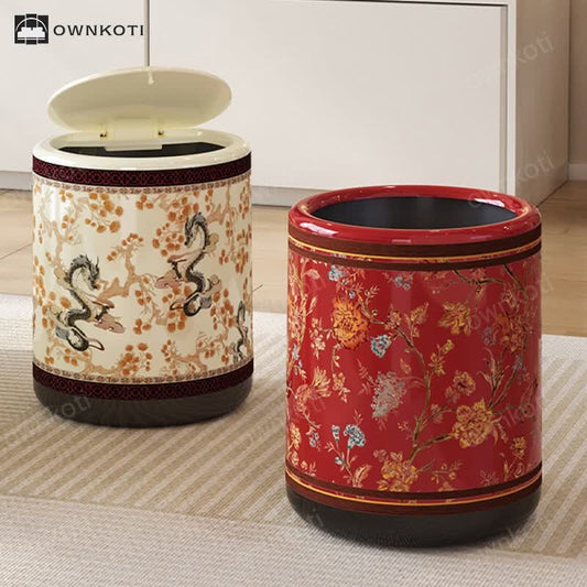 Decorative Elegant Floral Durable Trash Bin
