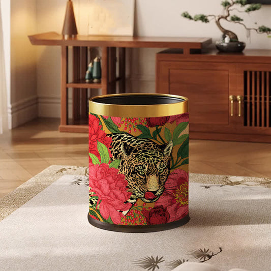 Forest Tiger Leather Durable Trash Bin