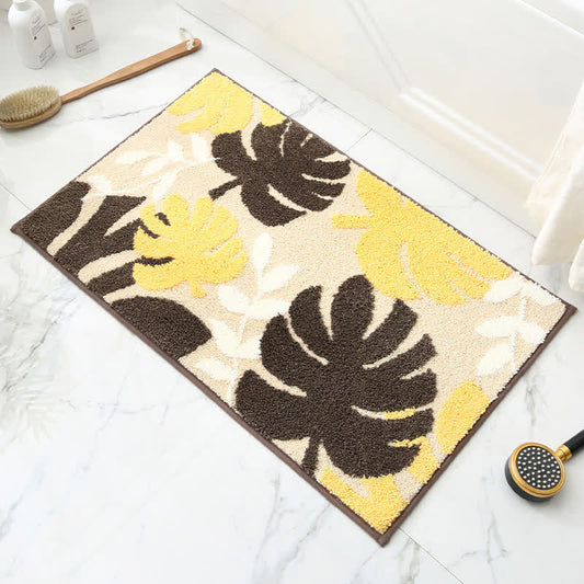 Leaf Print Imitation Cashmere Non-slip Absorbent Rug