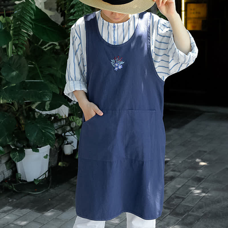 Thin Breathable Cotton Embroidered Flower Apron