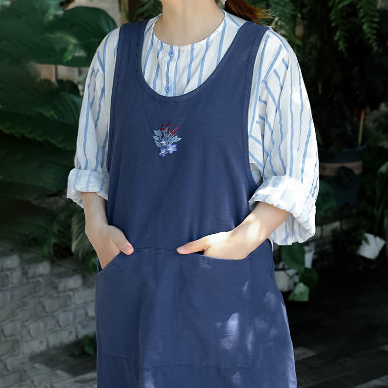 Thin Breathable Cotton Embroidered Flower Apron