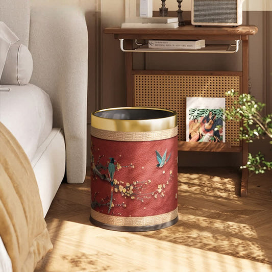 Double Barrel Retro Leather Durable Trash Can