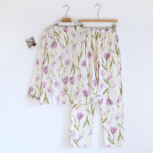 Jacquard Tulip Cotton Gauze Lapel Pajama Set