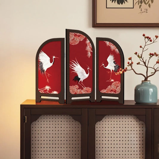 Red-crowned Crane Foldable Screen Desktop Ornament