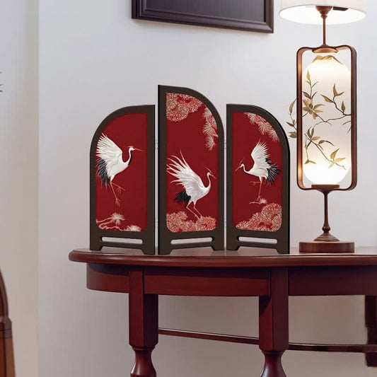 Red-crowned Crane Foldable Screen Desktop Ornament