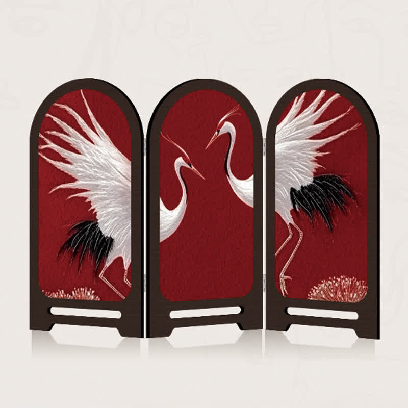 Red-crowned Crane Foldable Screen Desktop Ornament
