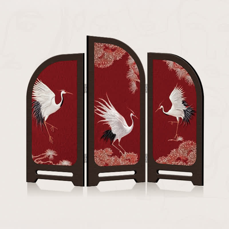 Red-crowned Crane Foldable Screen Desktop Ornament