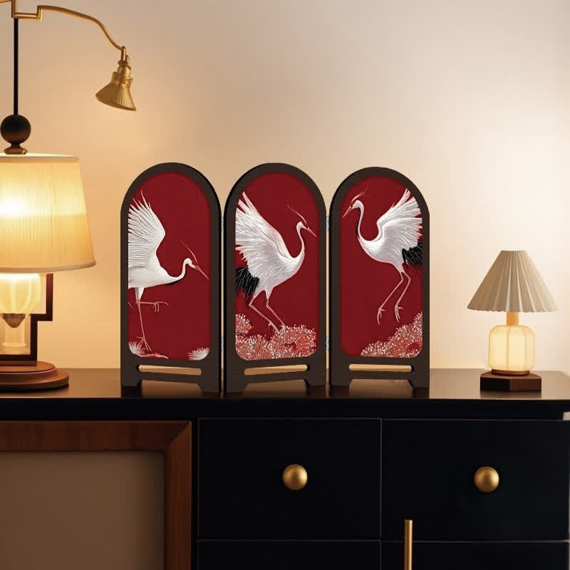 Red-crowned Crane Foldable Screen Desktop Ornament