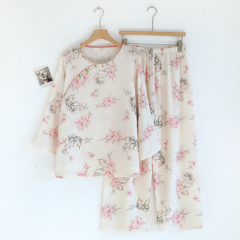 Elegant Cherry Blossom Branch Leaf Loungewear