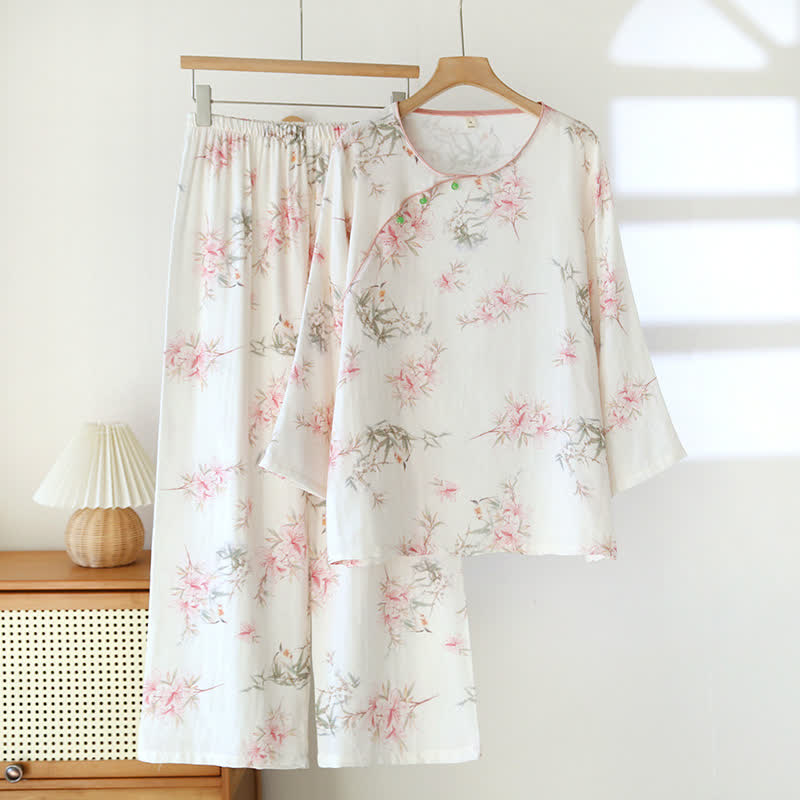 Elegant Cherry Blossom Branch Leaf Loungewear
