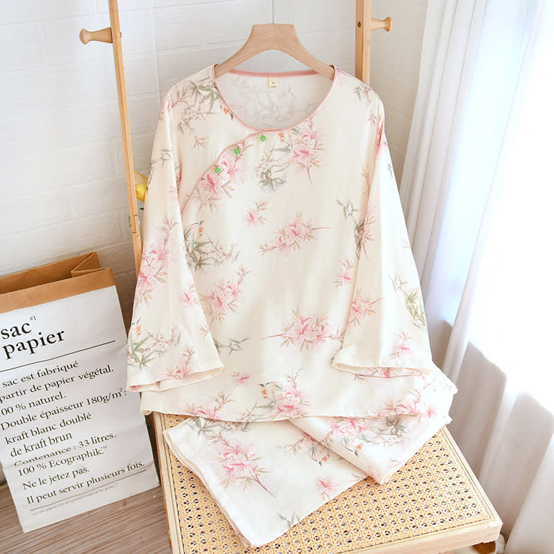 Elegant Cherry Blossom Branch Leaf Loungewear