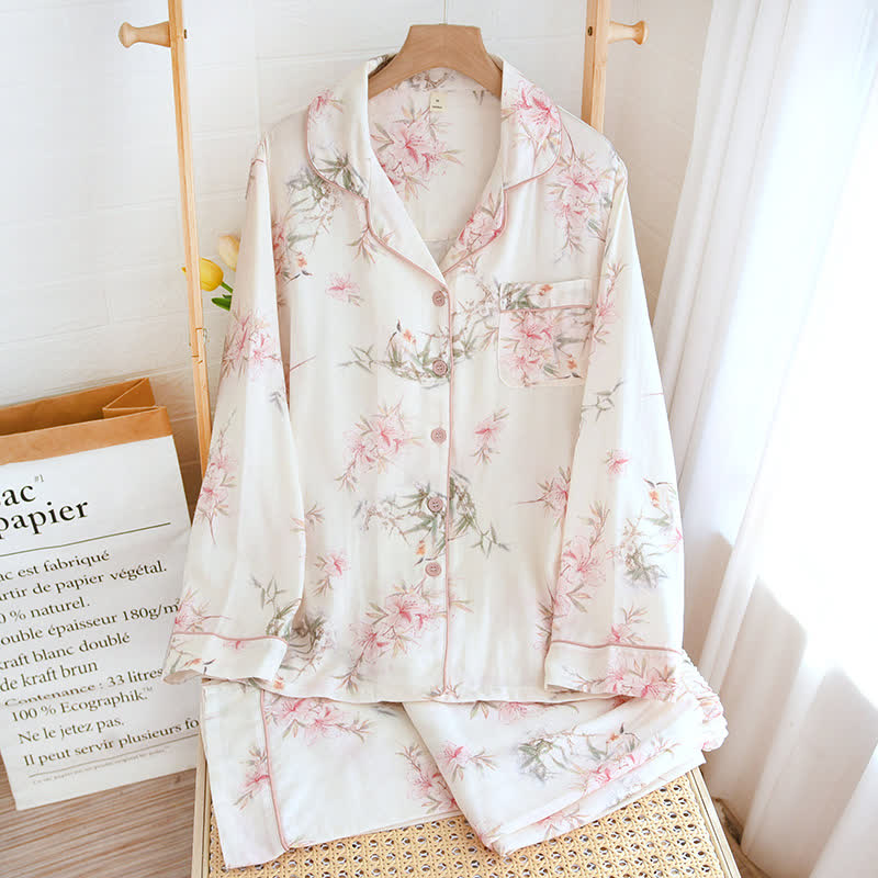 Elegant Cherry Blossom Branch Leaf Loungewear
