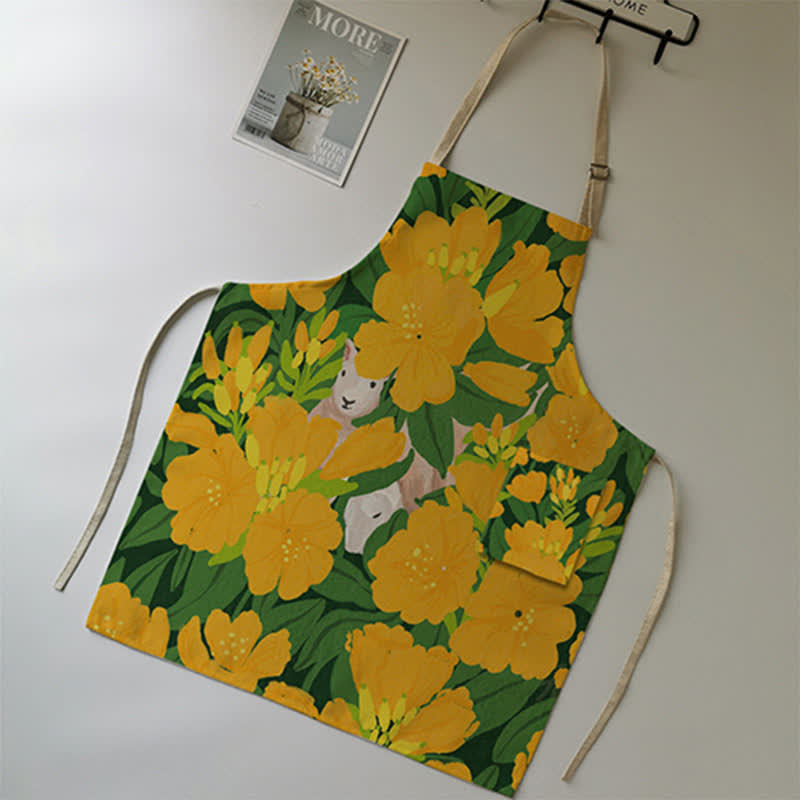Vintage Cotton Linen Daisy Animal Apron