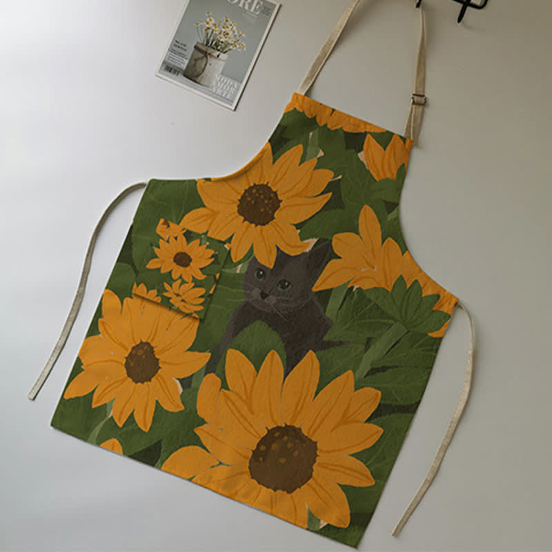 Vintage Cotton Linen Daisy Animal Apron