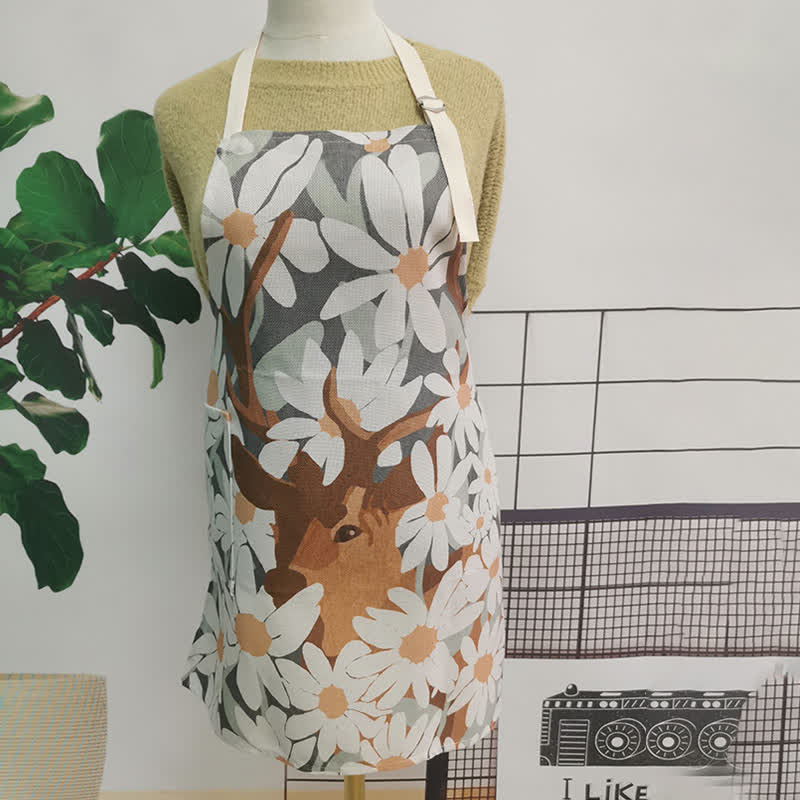 Vintage Cotton Linen Daisy Animal Apron