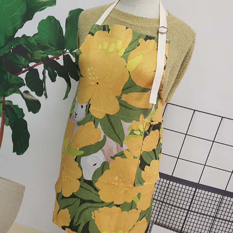 Vintage Cotton Linen Daisy Animal Apron