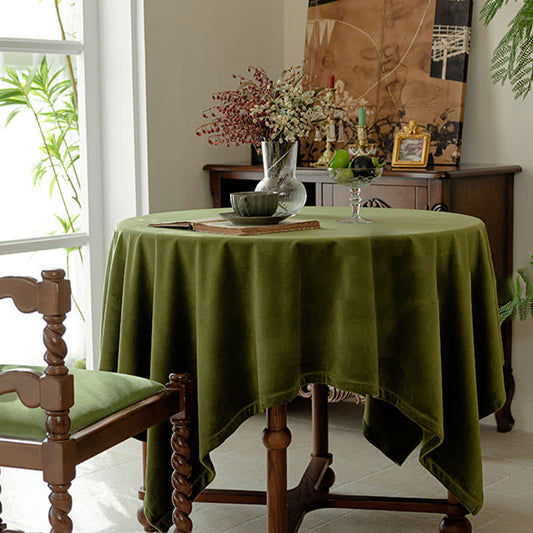 French Vintage Olive Green Velvet Tablecloth