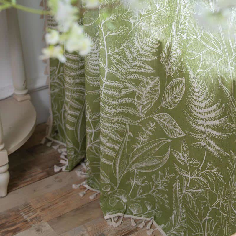Rustic Green Leaf Semi-Blackout Curtain