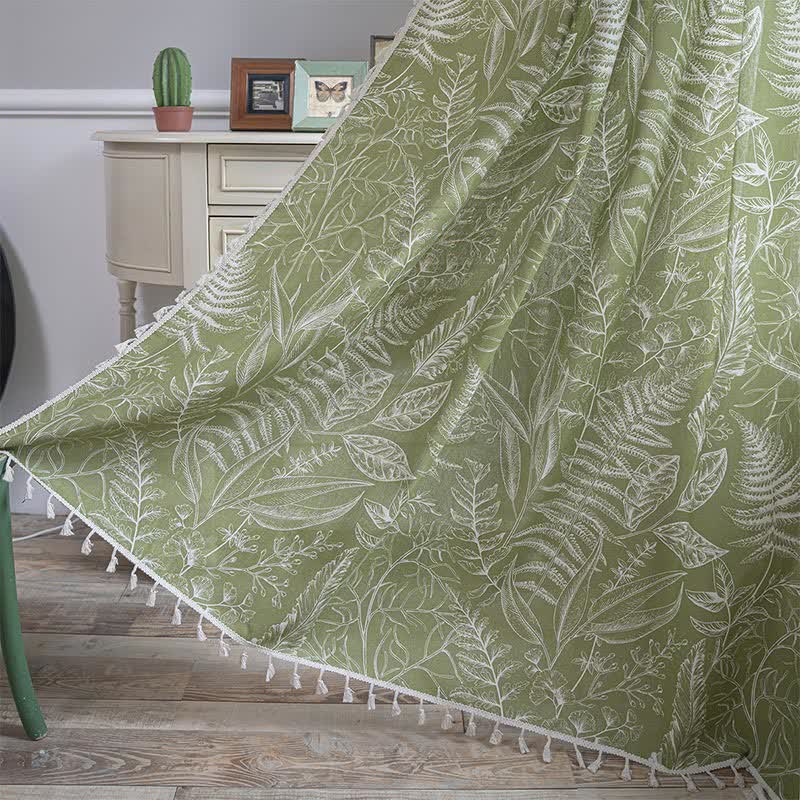 Rustic Green Leaf Semi-Blackout Curtain
