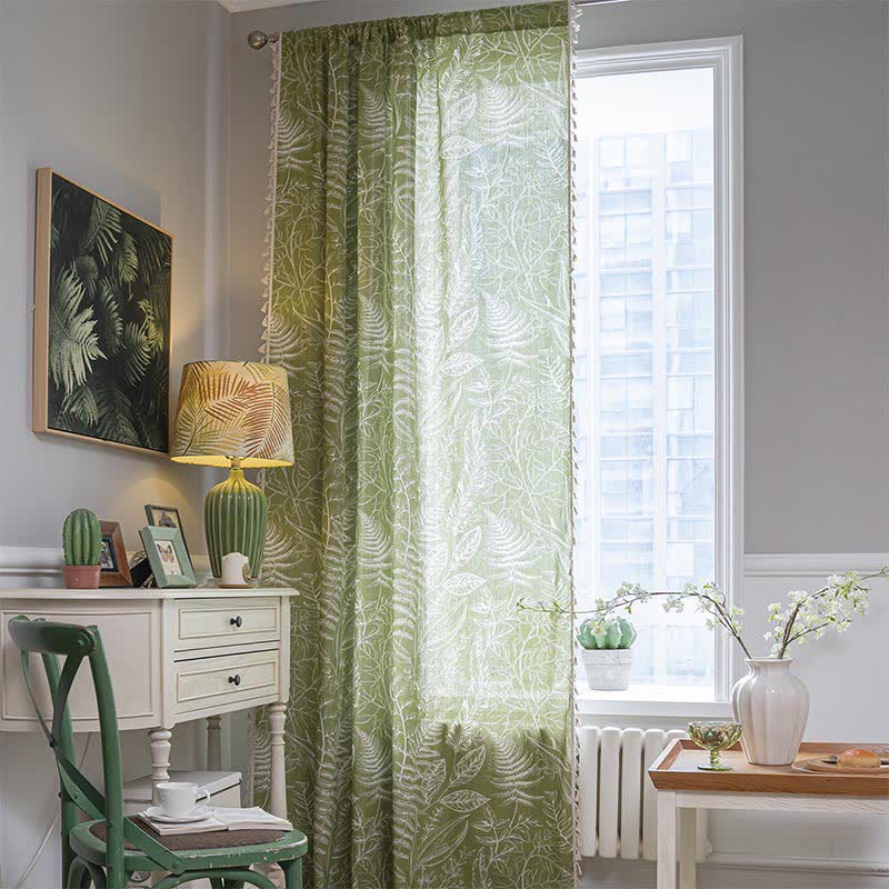 Rustic Green Leaf Semi-Blackout Curtain