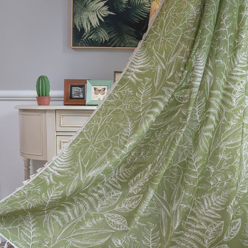 Rustic Green Leaf Semi-Blackout Curtain