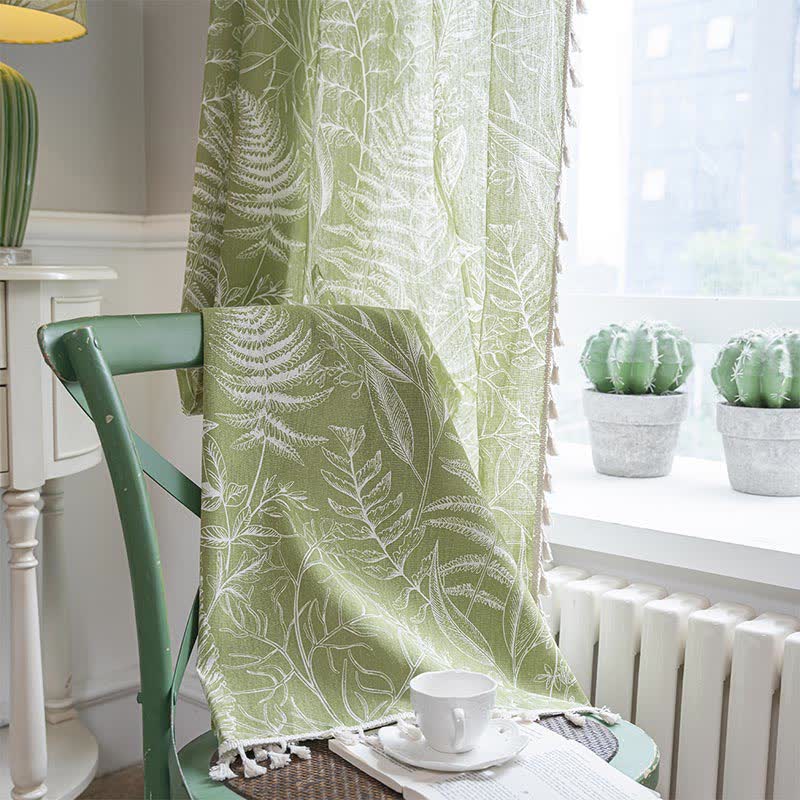 Rustic Green Leaf Semi-Blackout Curtain