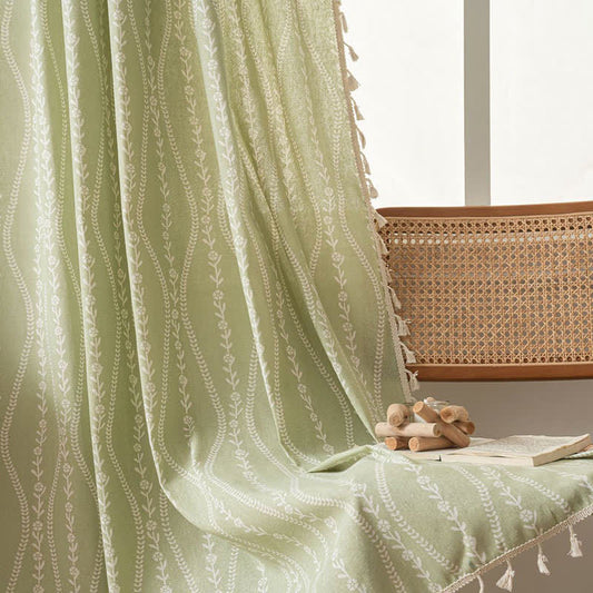 Rustic Floral Leaf Curve Tassel Sheer Curtain