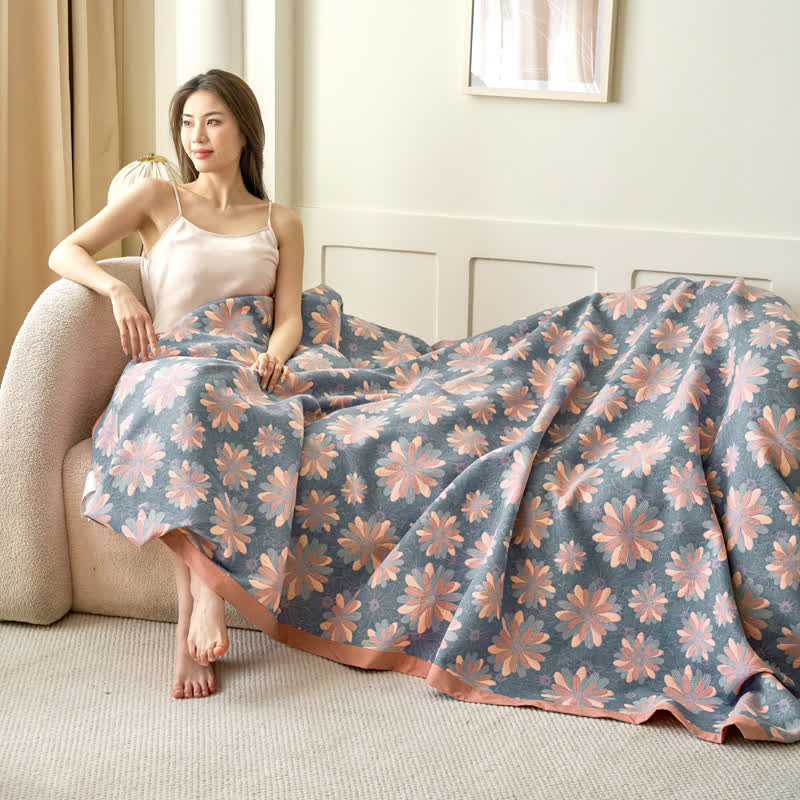 Floral Cotton Gauze Yarn-dyed Jacquard Blanket